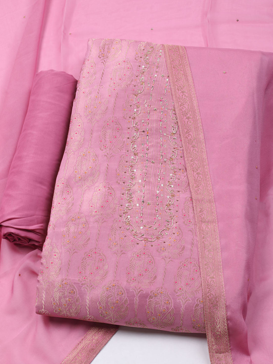 Brocade Chanderi Unstitched Suit With Dupatta