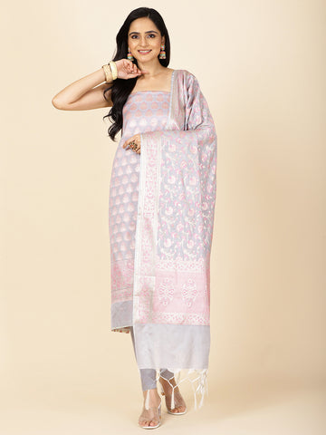 Woven Chanderi Unstitched Suit With Dupatta