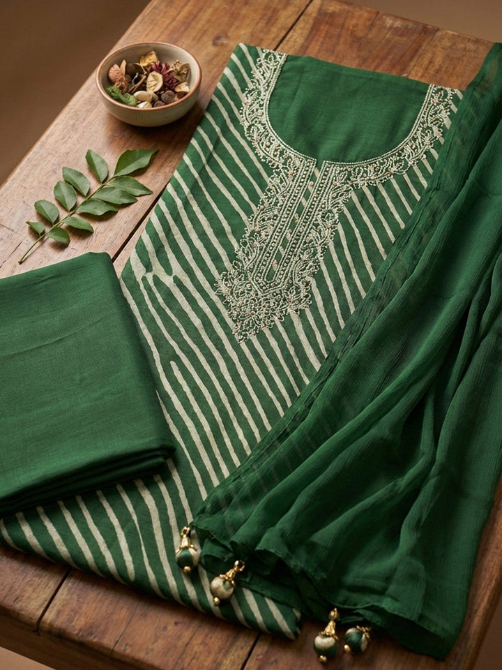 Printed Cotton Blend Unstitched Suit With Pant &amp; Dupatta