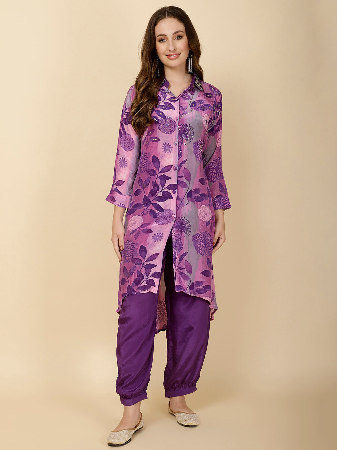 Printed Crepe Kurta Set