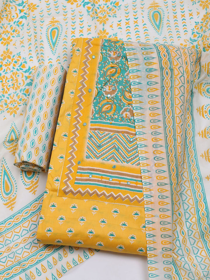 Printed Cotton Blend Unstitched Suit With Dupatta