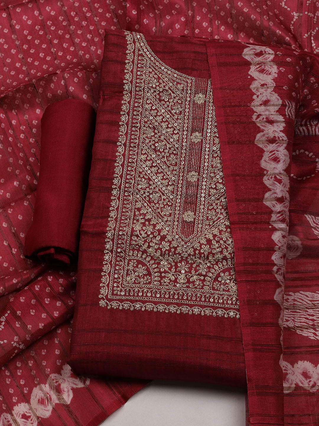 Embroidered Tussar Unstitched Suit With Dupatta