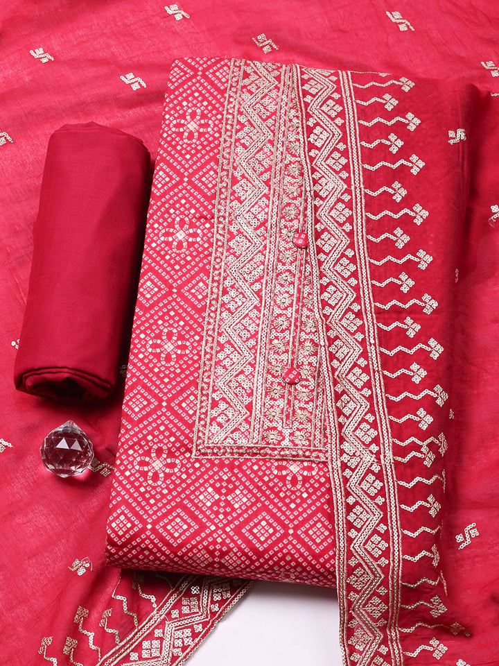 Embroidered Cotton Unstitched Suit With Pant &amp; Dupatta