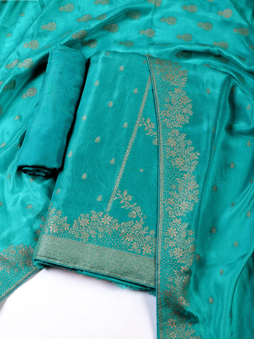 Embroidered Art Silk Unstitched Suit With Dupatta