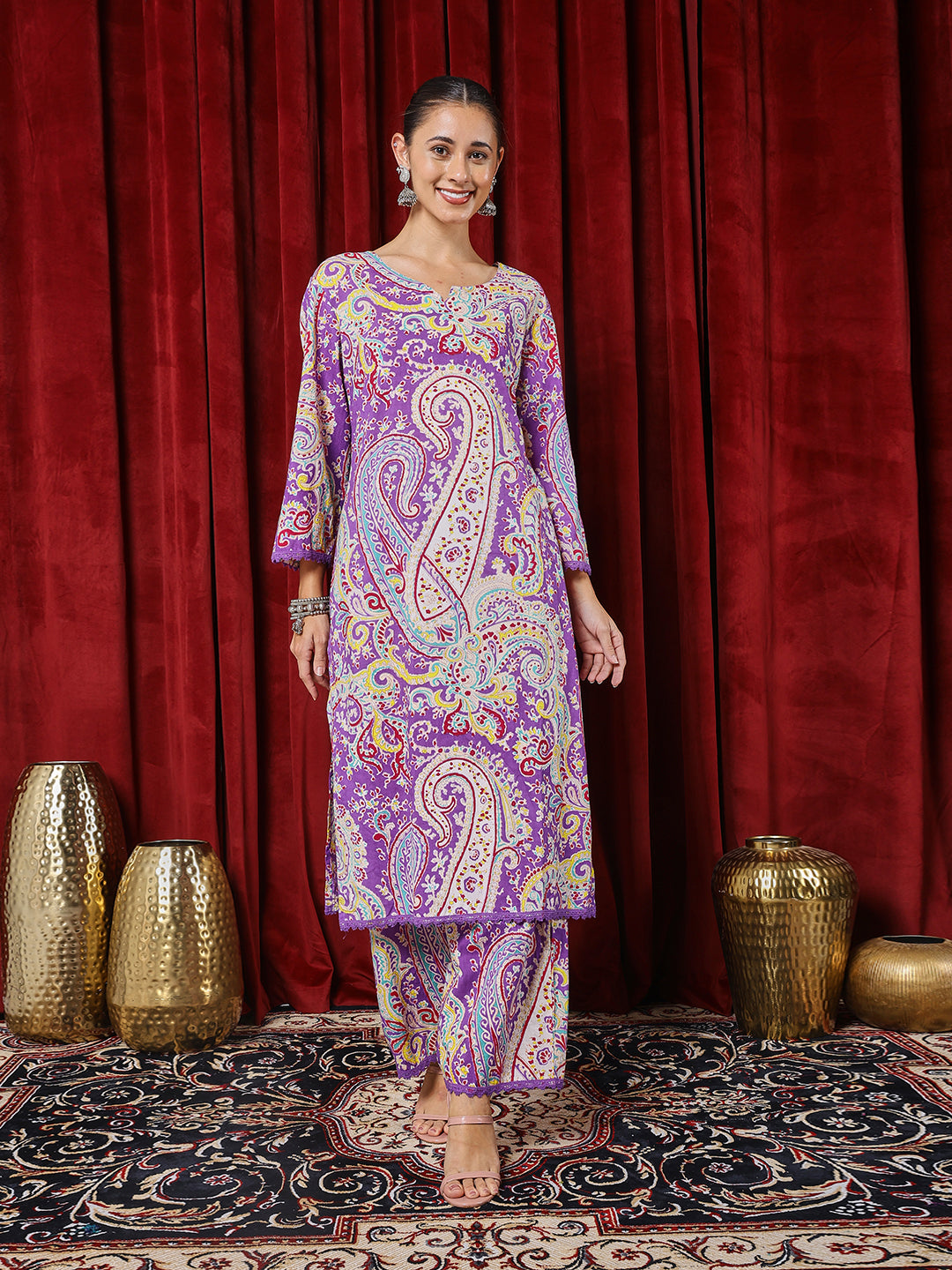 Printed Cotton Blend Kurta With Pants
