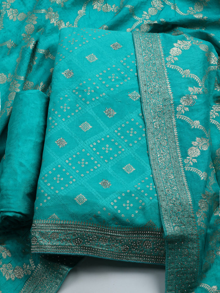 Embroidered Art Silk Unstitched Suit With Dupatta