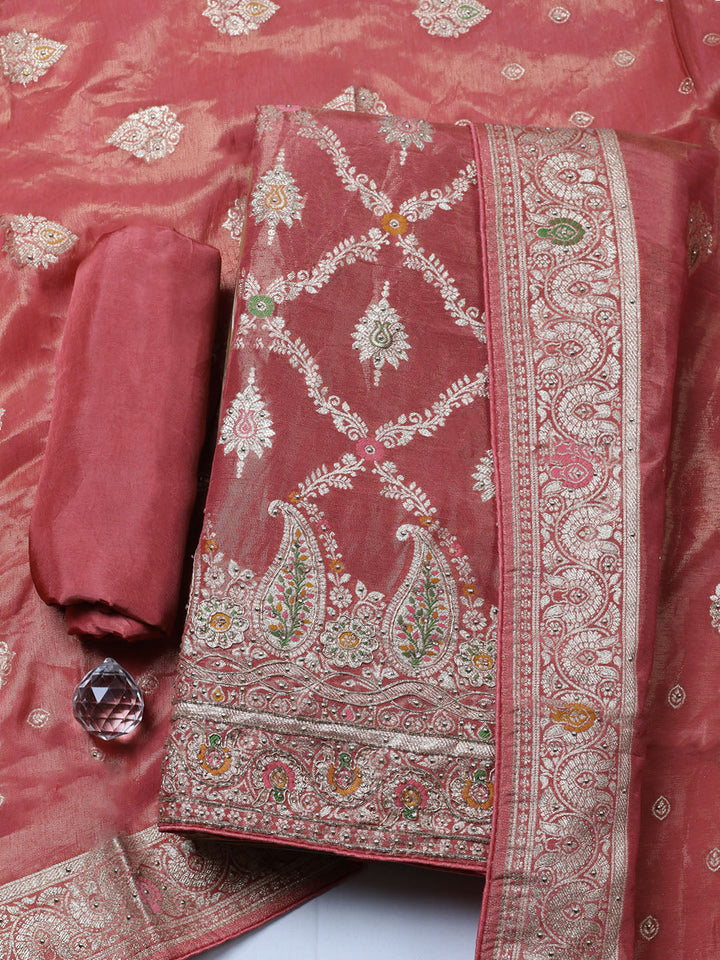Woven Design Tissue Unstitched Suit With Pant &amp; Dupatta