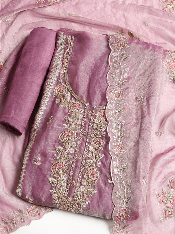 Embroidered Tissue Unstitched Suit With Dupatta