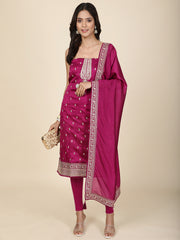 Zari Embroidered Chanderi Unstitched Suit Piece With Dupatta