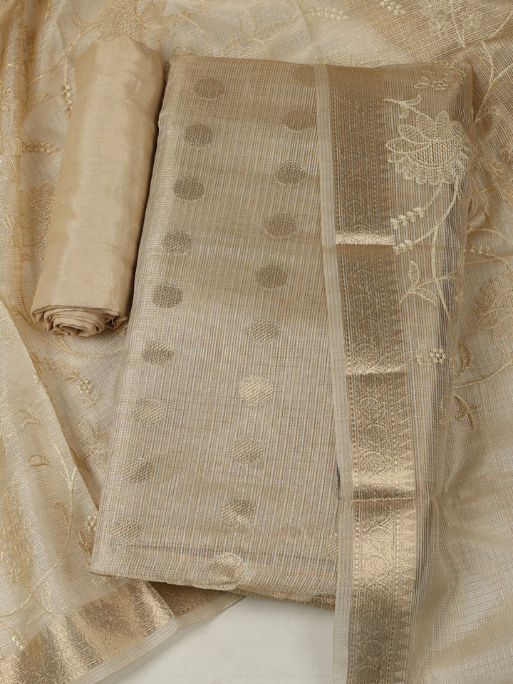 Woven Design Chanderi Unstitched Kurta With Pant &amp; Dupatta
