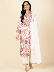 Neck Embroidery Cotton Kurta With Pants & Dupatta