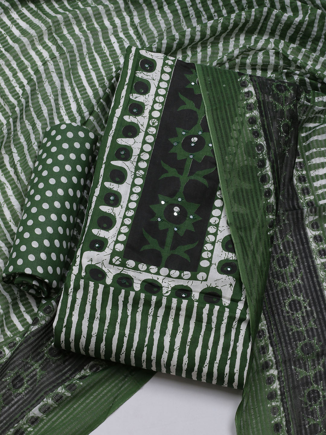 Printed Cotton Blend Unstitched Suit With Dupatta