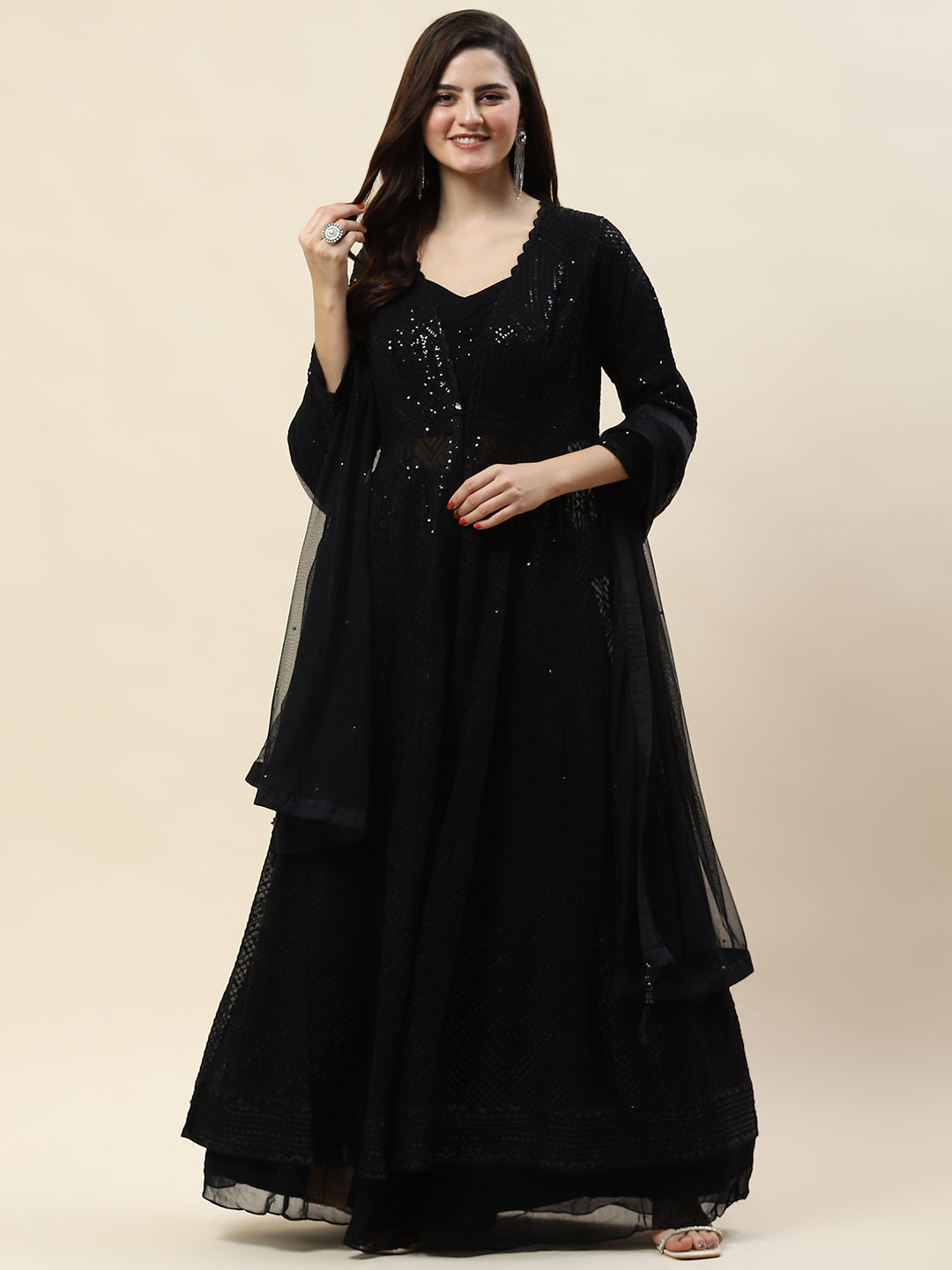 Resham Jaal Embroidery Georgette Choli Jacket With Lehenga & Dupatta