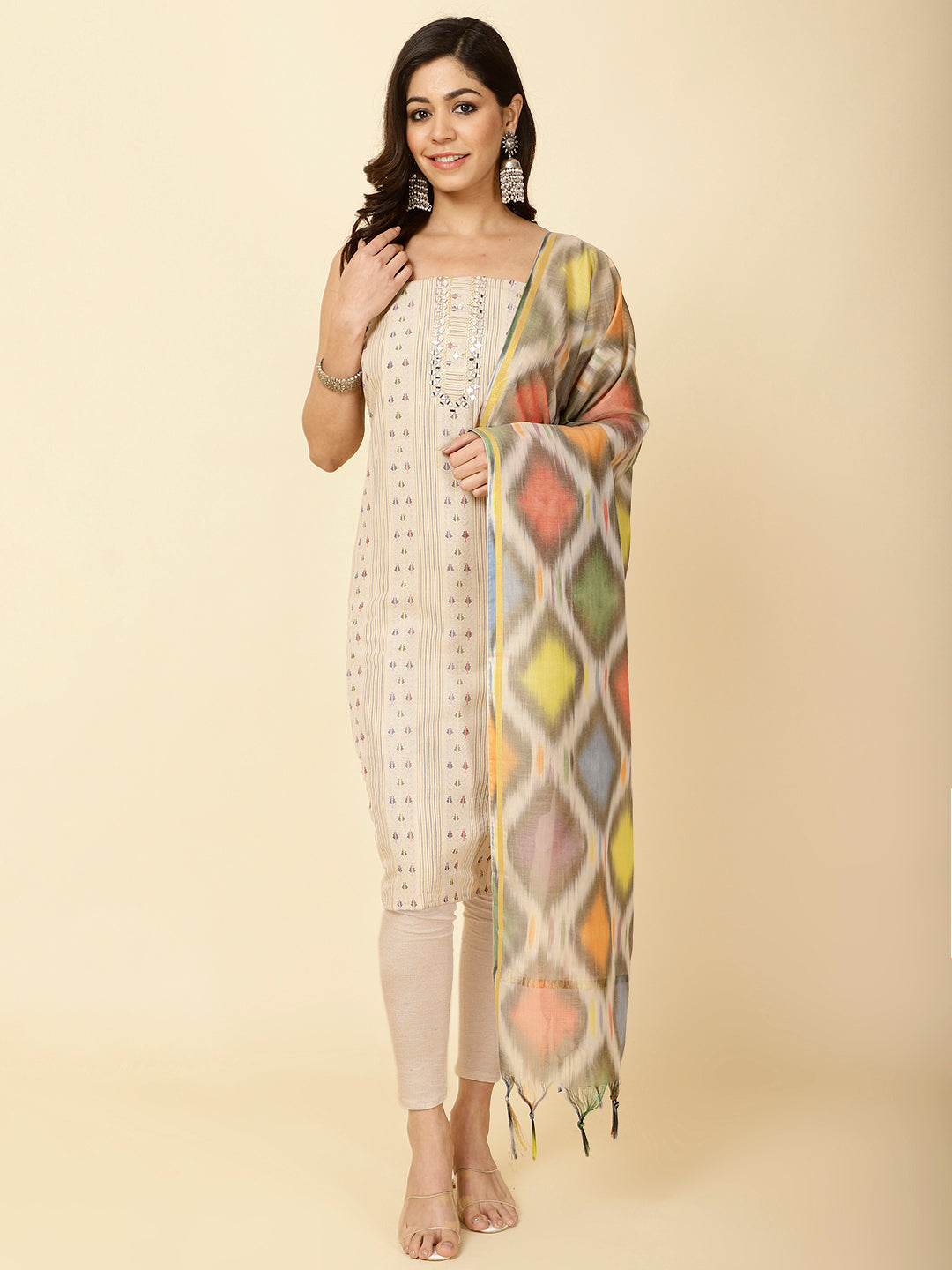 Neck Patti Printed Cotton Unstitched Suit Piece With Dupatta