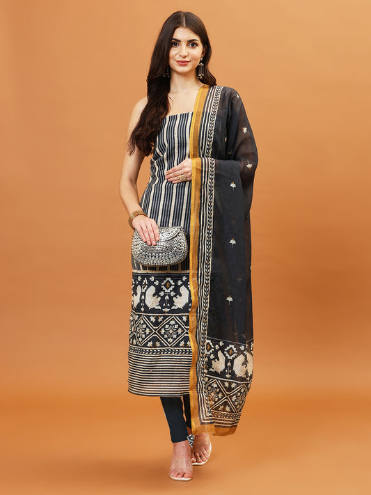 Kantha Printed Cotton Blend Unstitched Suit With Dupatta