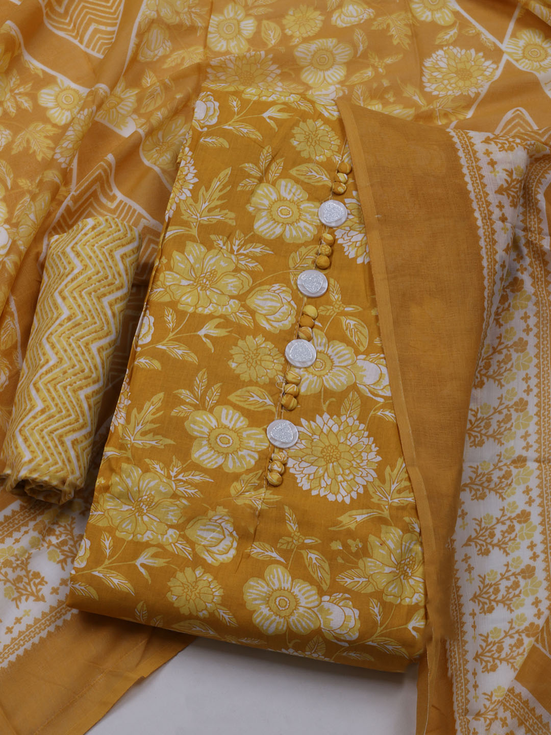 Printed Cotton Blend Unstitched Suit With Dupatta