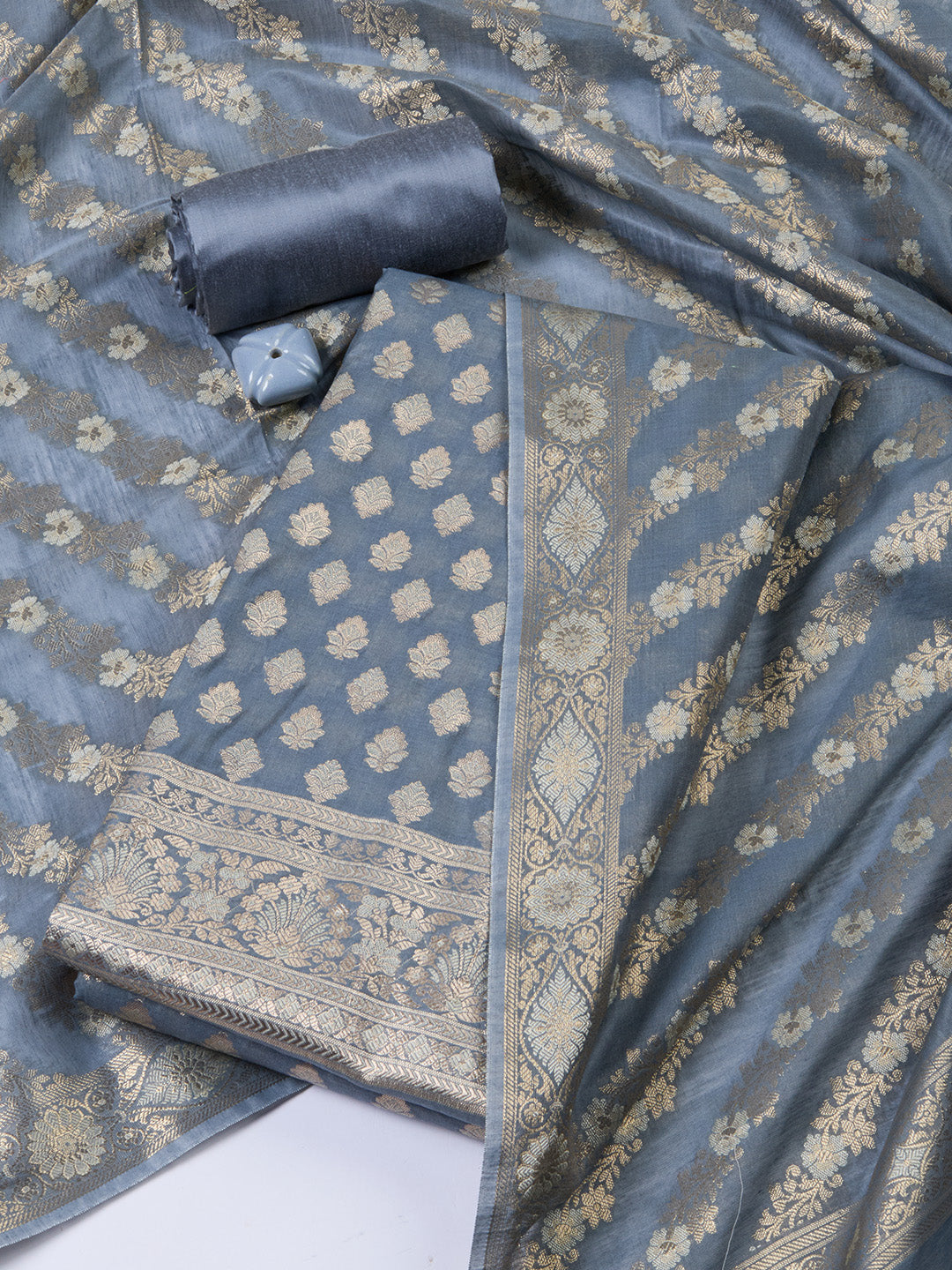 Woven Chanderi Unstitched Suit With Dupatta