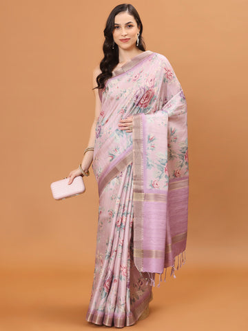 Digital Floral Printed Art Tussar Saree