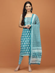 Printed Cotton Unstitched Suit Piece With Dupatta