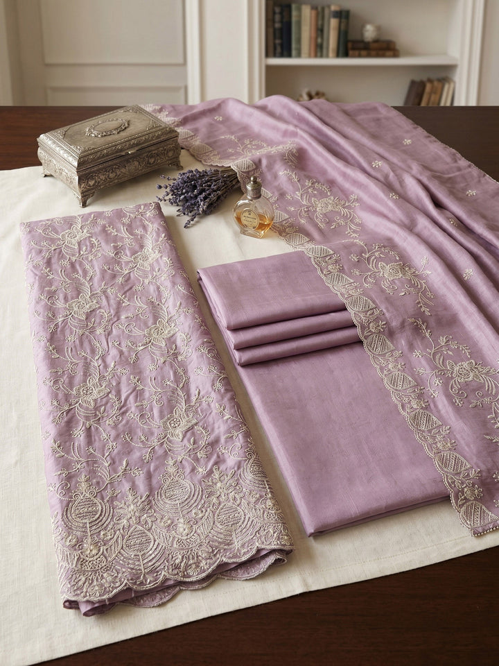 Neck Embroidered Cotton Blend Unstitched Suit With Dupatta