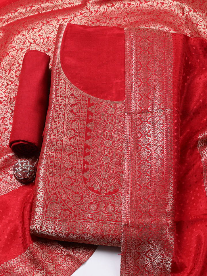 Embroidered Tissue Unstitched Suit With Pant &amp; Dupatta