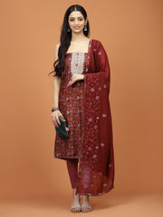 Floral Printed Cotton Unstitched Suit Piece With Dupatta