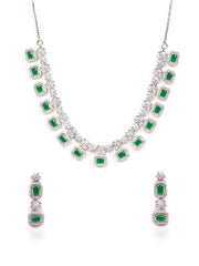 Silver AD Necklace Set With Earrings