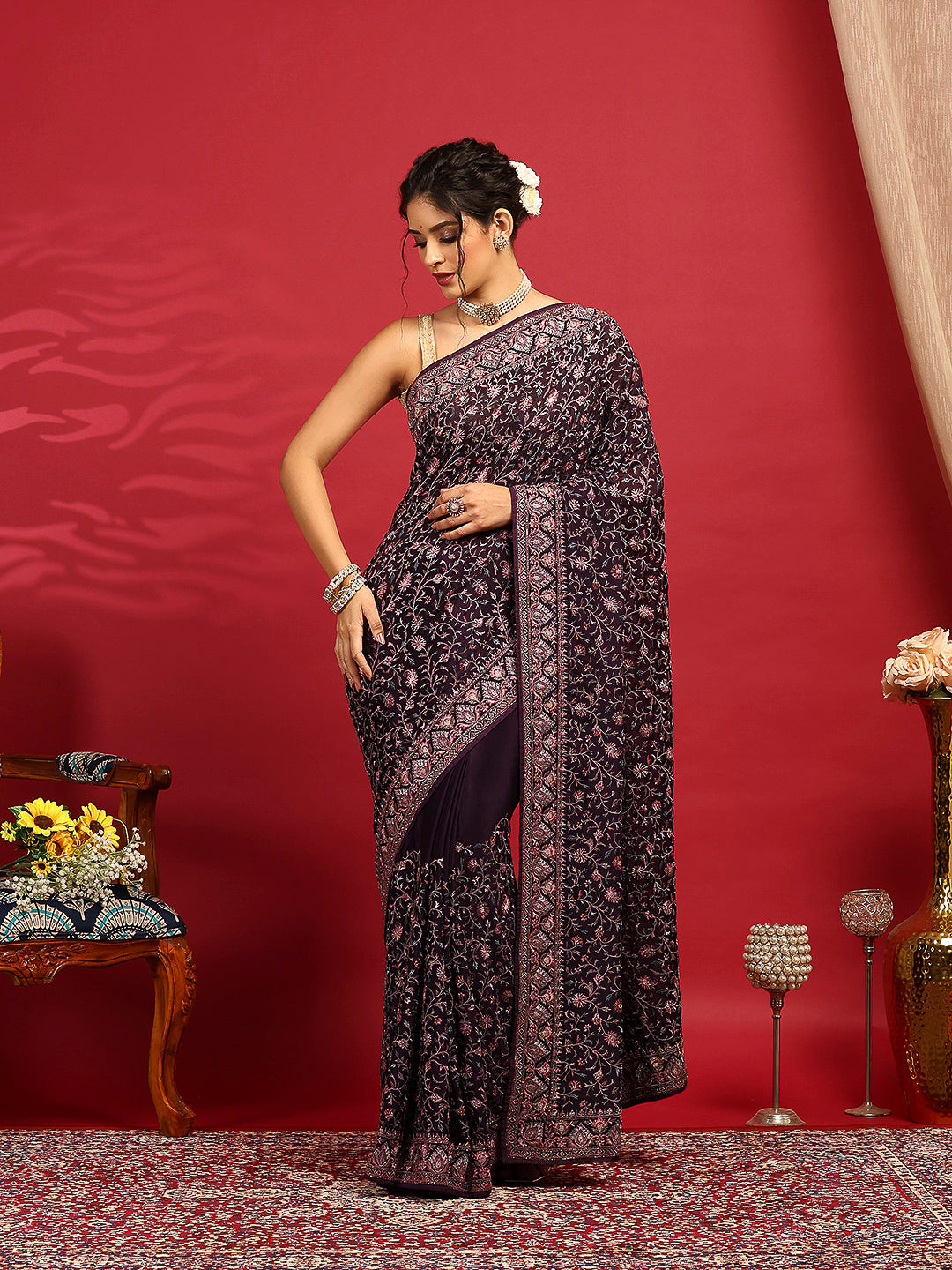 Embroidered Georgette Saree