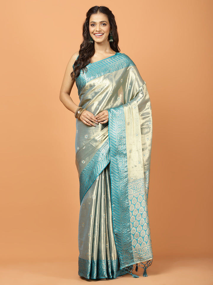 Plain Zari Border Banarasi Woven Saree