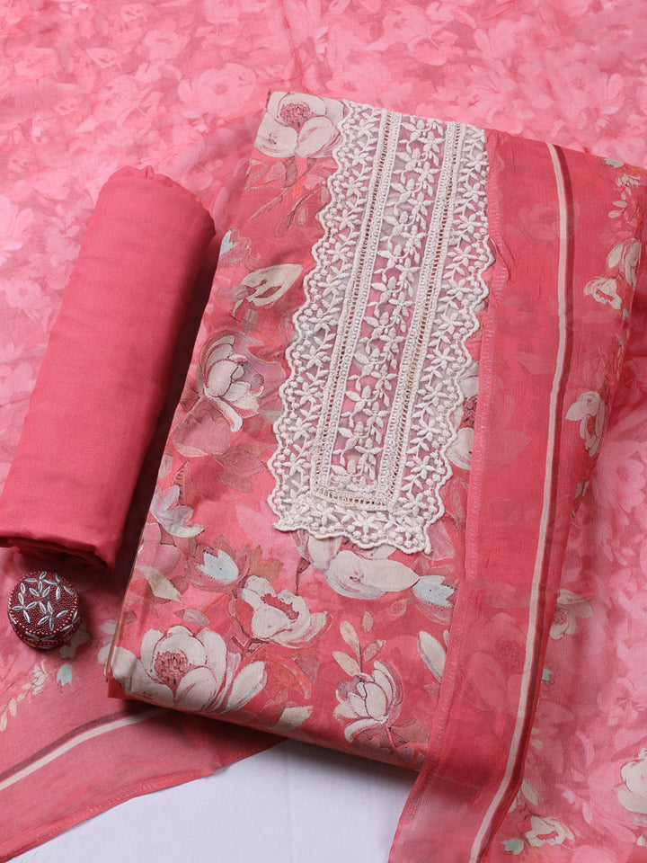 Plain Cotton Blend Unstitched Suit With Pant &amp; Dupatta