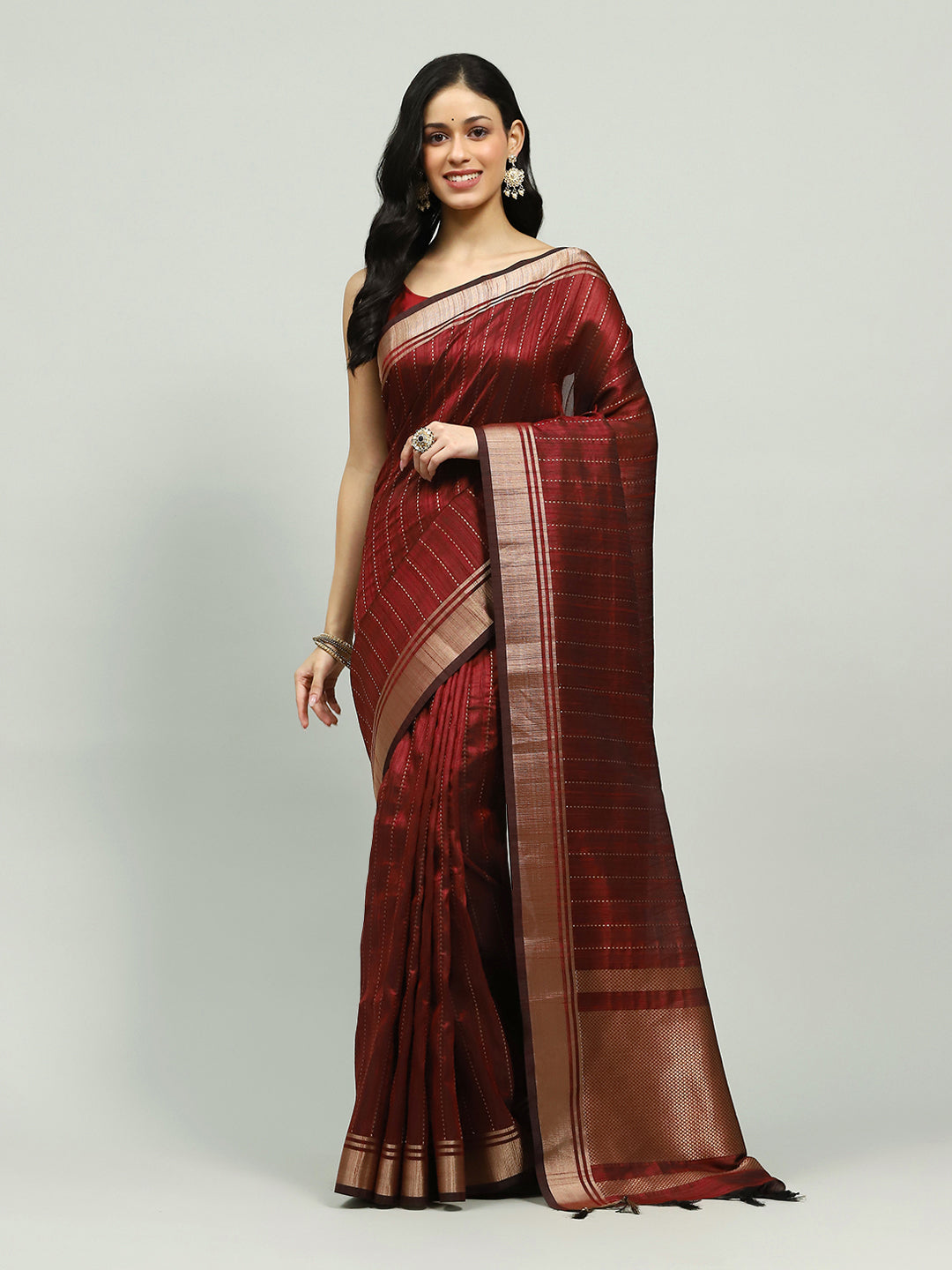 Embroidered Border Booti Art Silk Saree