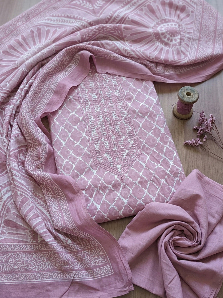 Embroidered Cotton Blend Unstitched Suit With Pant &amp; Dupatta