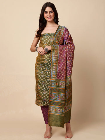 Patola Printed Cotton Unstitched Suit With Dupatta