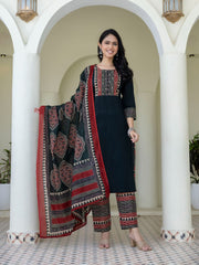 Printed Cotton Blend Kurta With Pant & Dupatta