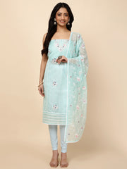 Neck Embroidered Cotton Blend Unstitched Suit With Dupatt