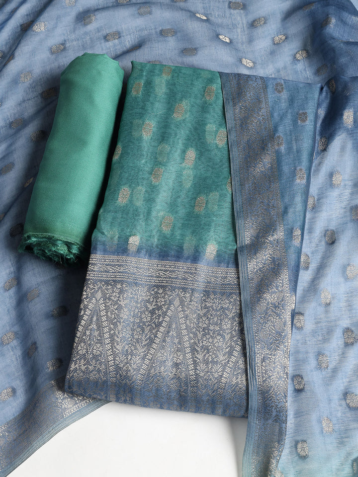 Neck Embroidered Chanderi Unstitched Suit With Dupatta