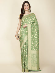 Zari Border Booti Organza Woven Saree