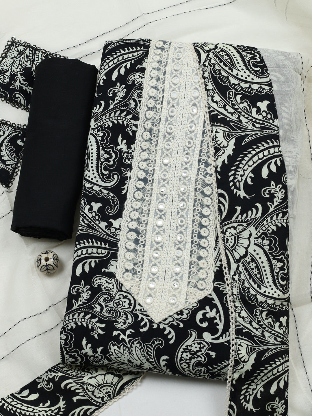 Embroidered Cotton Blend Unstitched Suit With Pant &amp; Dupatta