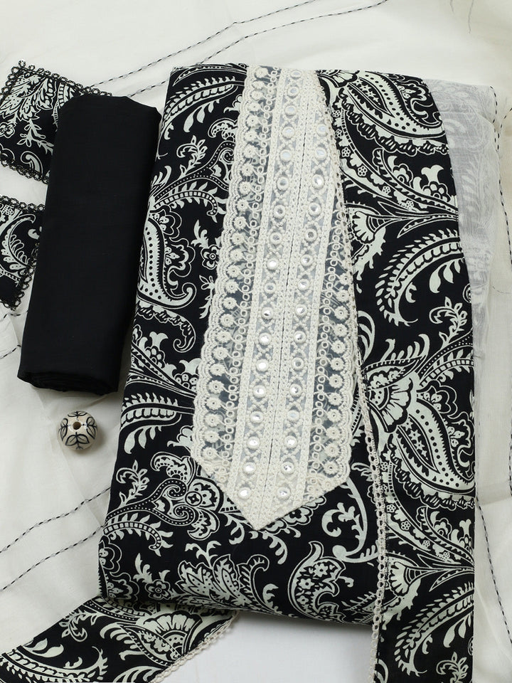Embroidered Cotton Blend Unstitched Suit With Pant &amp; Dupatta