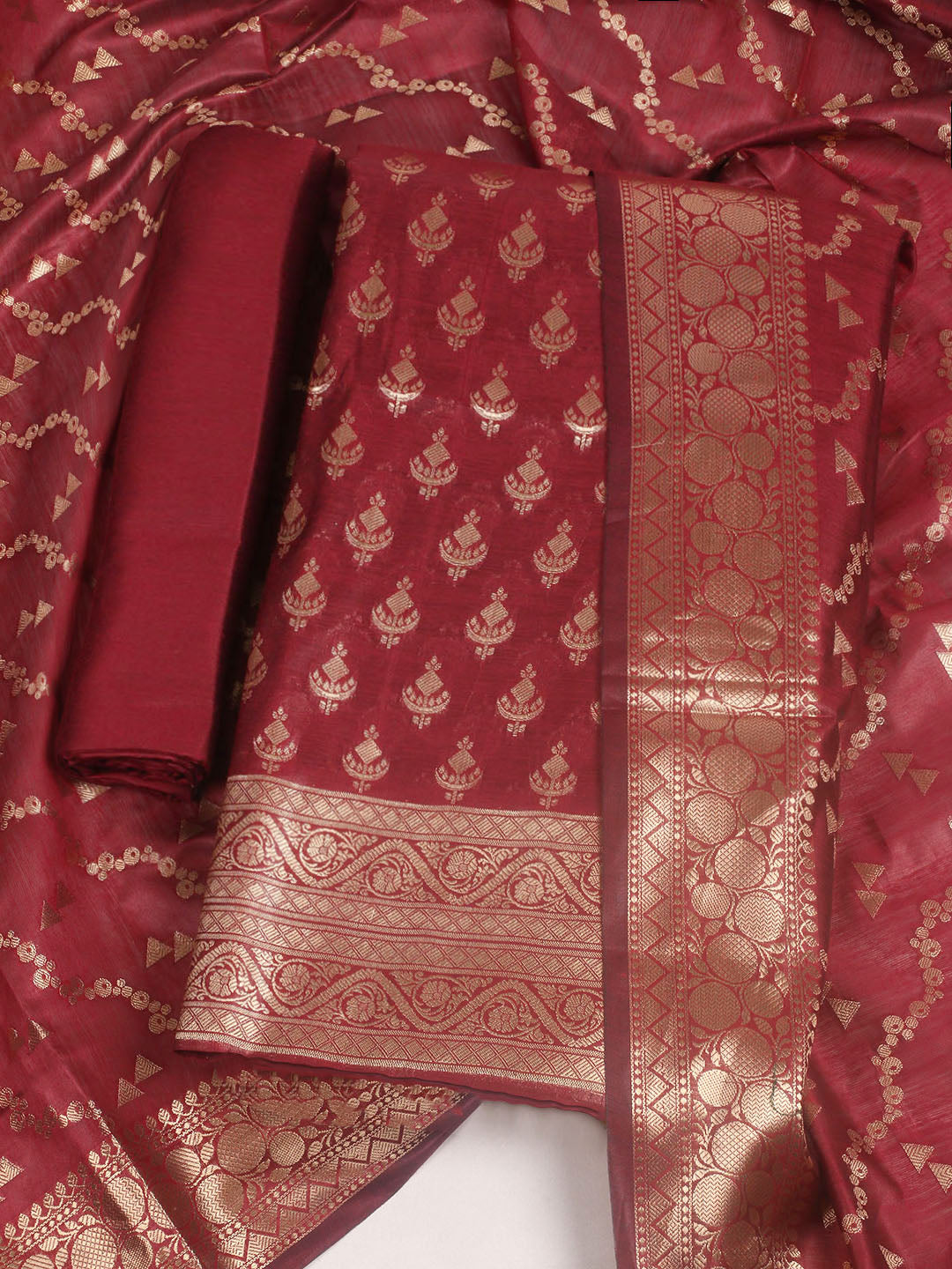 Woven Design Chanderi Unstitched Suit With Pant &amp; Dupatta