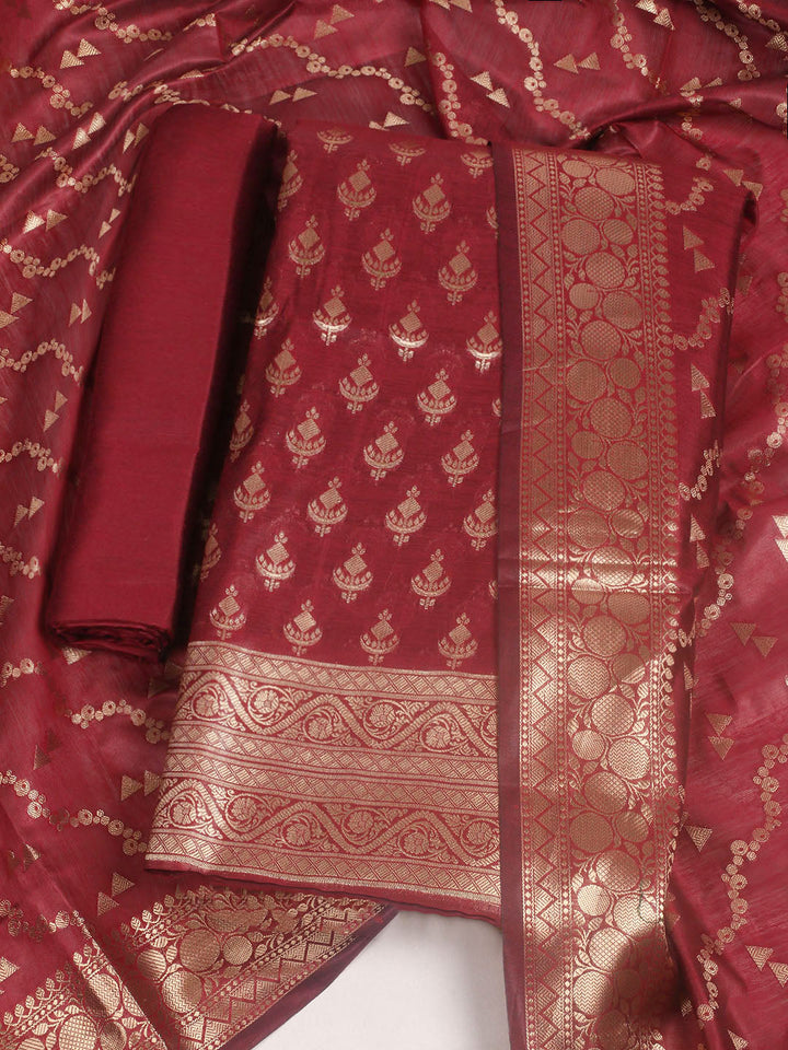 Woven Design Chanderi Unstitched Suit With Pant &amp; Dupatta