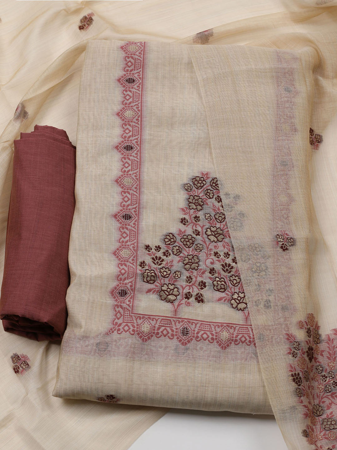 Woven Design Chanderi Unstitched Suit With Dupatta