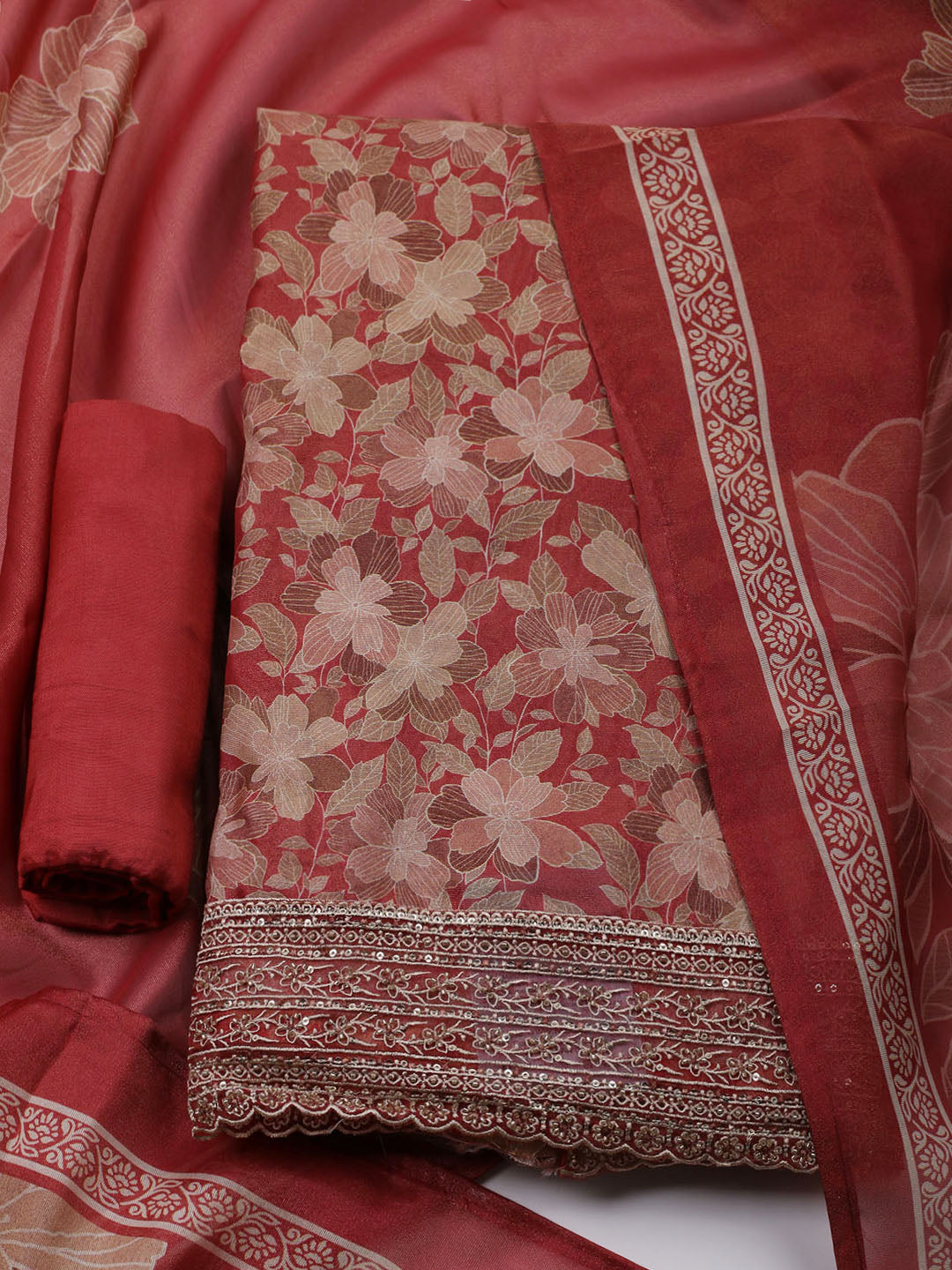 Embroidered Tissue Unstitched Suit With Dupatta
