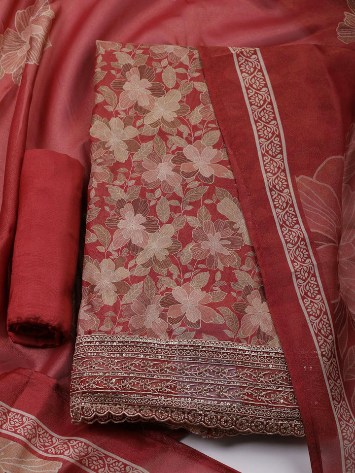 Embroidered Tissue Unstitched Suit With Dupatta