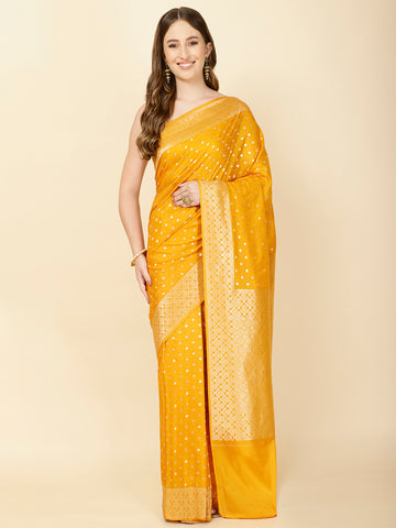 Zari Border Booti Woven Crepe Saree