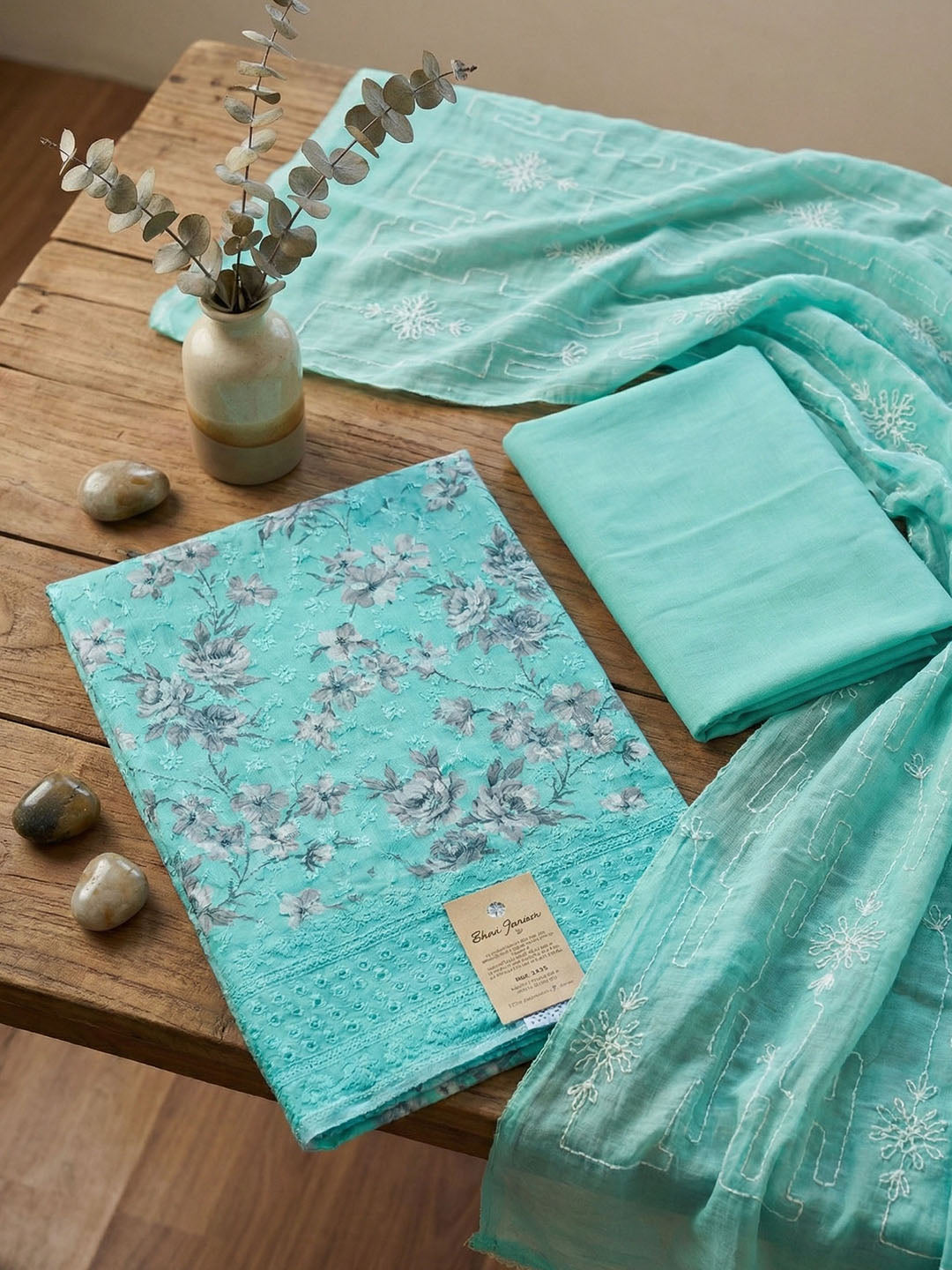 Embroidered Cotton Blend Unstitched Suit With Pant &amp; Dupatta