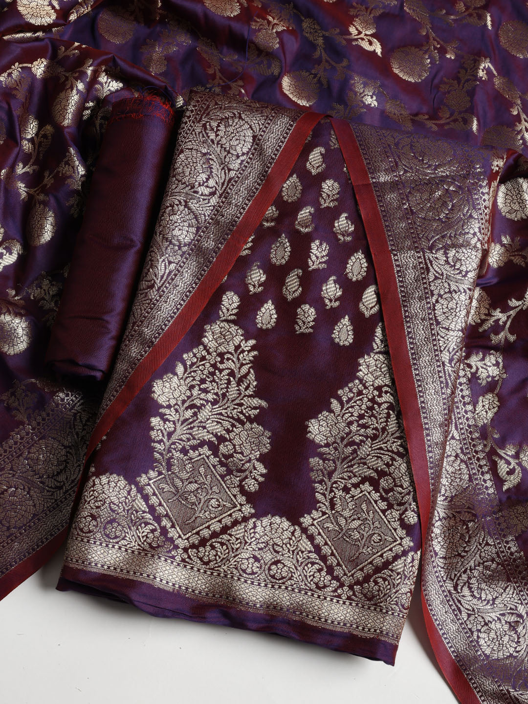 Woven Banarasi Chanderi Unstitched Suit With Dupatta