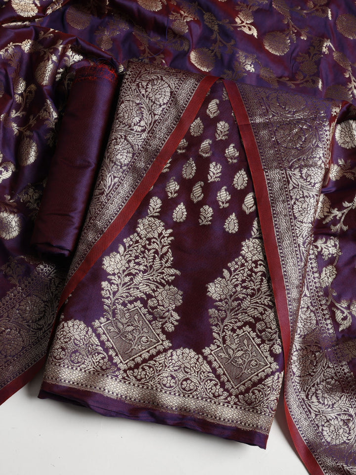 Woven Banarasi Chanderi Unstitched Suit With Dupatta