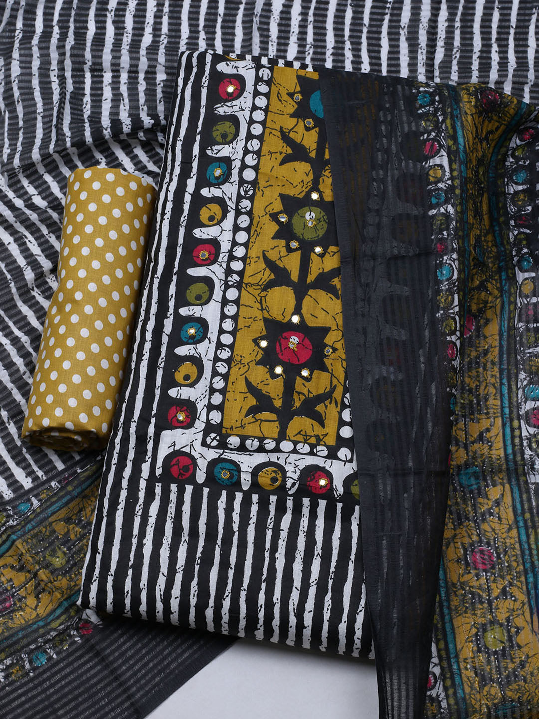 Printed Cotton Blend Unstitched Suit With Dupatta