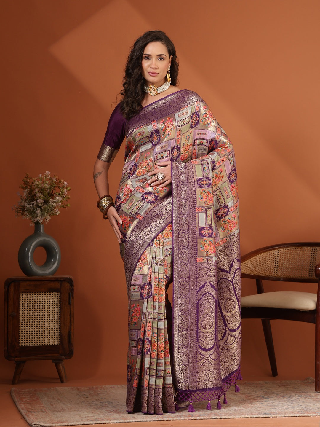 Woven Design Satin Saree